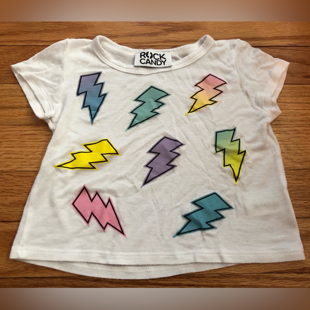 Rock Candy White Lightning Bolt Print Girls' Tee - Multicolor
